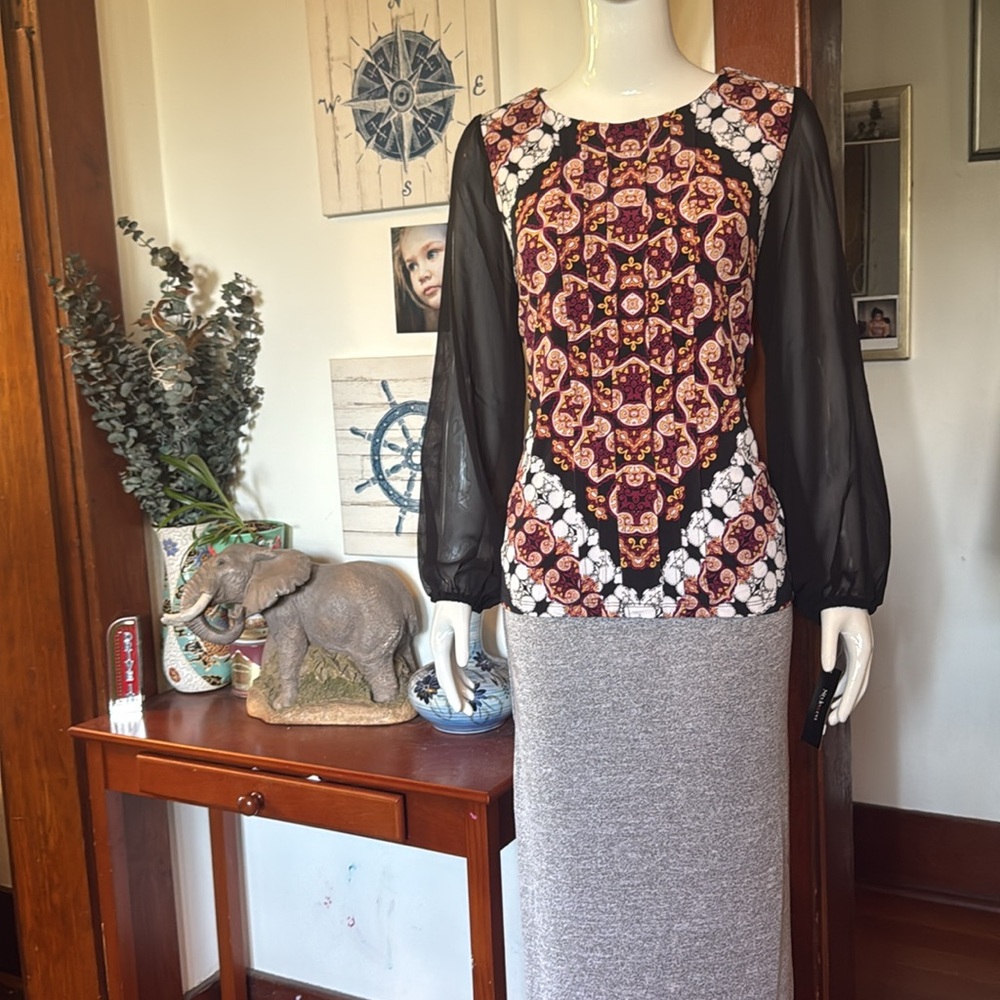 NWT Style&Co size small Elegant Black and Orange Patterned Women's Top